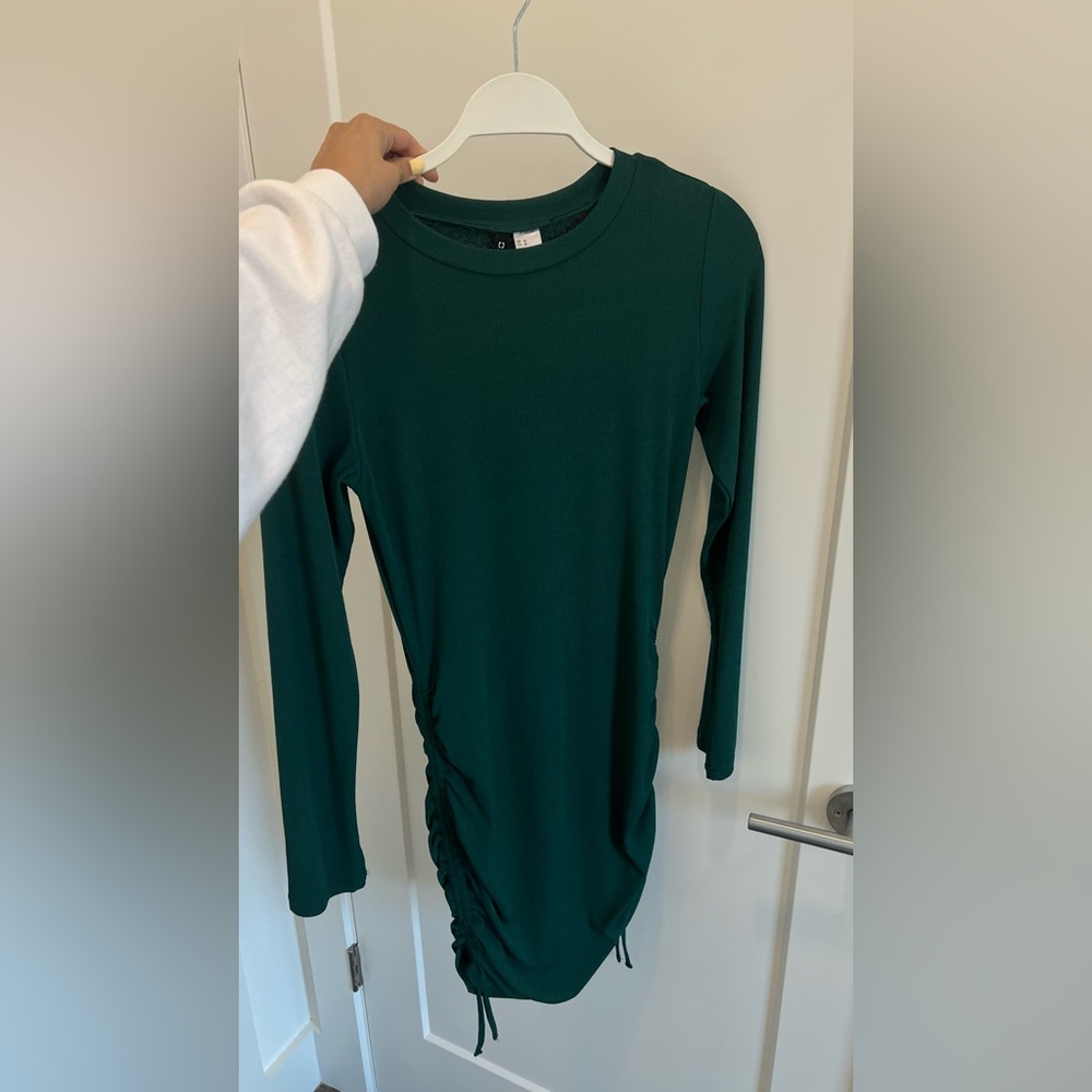 Green Long sleeve Drawstring Side Bodycon Dress